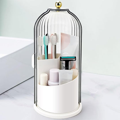 QIYVLOS Toothbrush Holders with Sliding Lid, Rotating 3 Slots Bathroom Organizer Countertop, Tooth Brush Toothpaste Holder Bathroom Counter Stand Sink Organizer Caddy for Vanity Makeup Brushes Holder by QIYVLOS