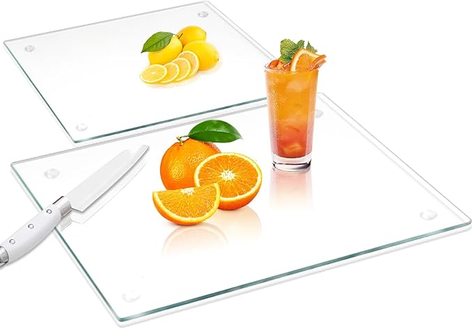 VASUHOME Tempered Glass Cutting Boards for Kitchen Counter - [2 Pack of 16x12 and 8x12 Inch] - Clear Cutting Board for Countertop - Scratch, Heat, Shatter Resistant and Easy to Clean