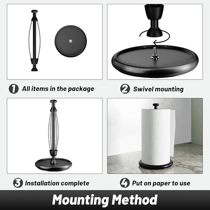 VEHHE Paper Towel Holder Countertop with Weighted Base, One-Handed Tear Paper Towel Holder with Damping Function and EVA Non-Slip Pad for Bathroom and Kitchen (Black) - Image 5