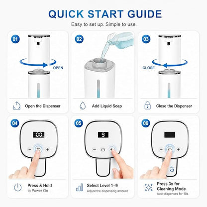 Automatic Liquid Soap Dispenser, 9 Adjustable Levels, 380ml/12.8oz, Touchless Hand Soap or Dish Soap Dispenser,IR Sensor & Display,Wall-Mount or Tabletop Use for Bathroom Kitchen