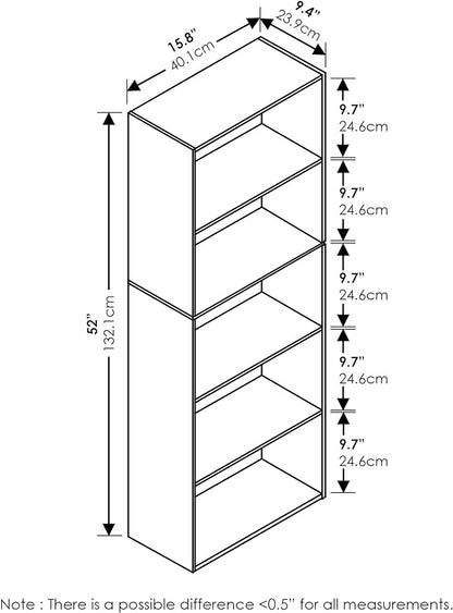 Furinno LUDER Book Shelf, 5-Tier Bookshelf, Bookcase with Open Shelves, 9.4 x 15.8 x 52, Easy Assembly, for Living Room, Bedroom, Home Office, Blackwood - Image 8