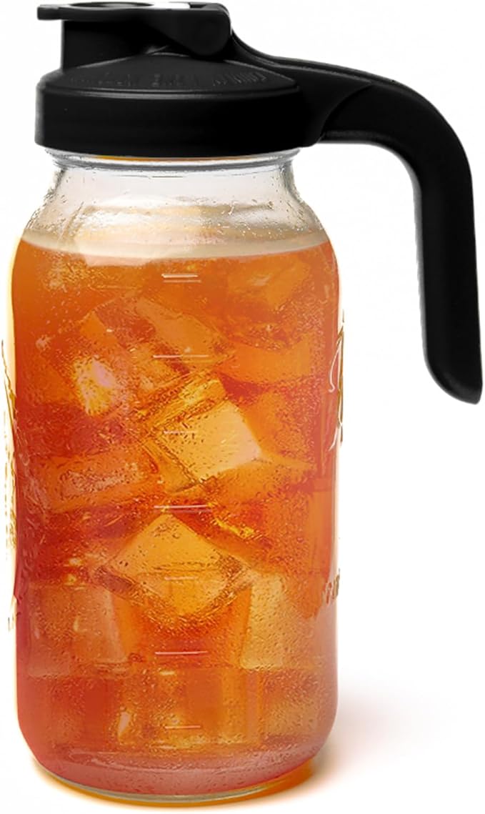 County Line Kitchen Glass Mason Jar Pitcher with Lid - Wide Mouth, 2 Quart (64 oz) - Heavy Duty, Leak Proof - Sun & Iced Tea Pitcher, Cold Brew Coffee, Breast Milk Storage, Water - Black by CountyLineKitchen