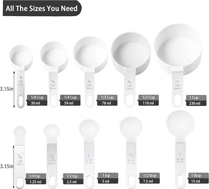 Measuring Cups and Spoons Set of Huygens Kitchen Gadgets 10 Pieces, Stackable Stainless Steel Handle Measuring Cups for Measuring Dry and Liquid Ingredient (White) - Image 2