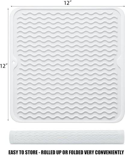 Silicone Dish Drying Mat for Multiple Usage, Easy clean, Eco-friendly, Heat-resistant Dish Drainer Mat for Kitchen Counter,Sink,Refrigerator or Drawer liner (12" x 12", Translucent) - Image 4