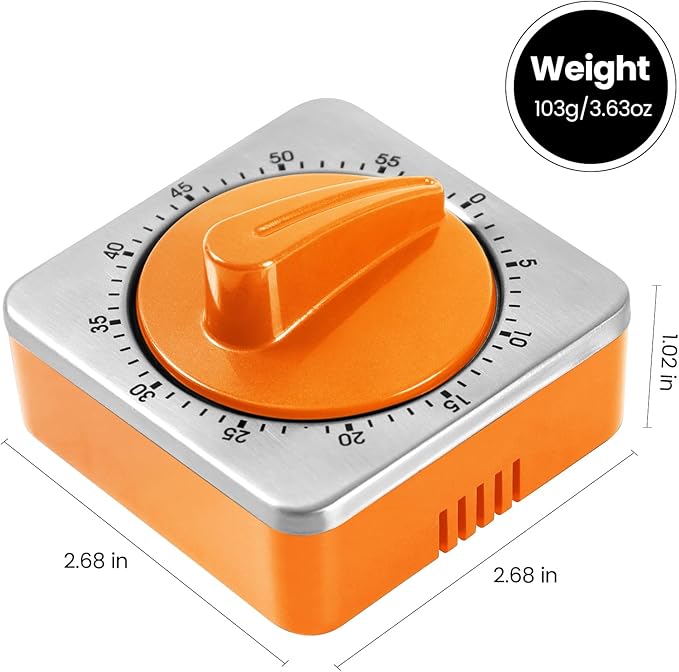 Orange Kitchen Timers for Cooking, Chef Cooking Timer Clock with Loud Alarm,100% Mechanical Desk Timer - No Batteries Required - Magnetic Backing, Exquisite Stainless Steel Body - Countdown Reminder - Image 3
