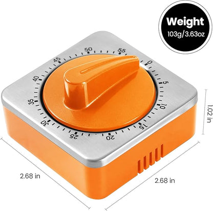 Orange Kitchen Timers for Cooking, Chef Cooking Timer Clock with Loud Alarm,100% Mechanical Desk Timer - No Batteries Required - Magnetic Backing, Exquisite Stainless Steel Body - Countdown Reminder - Image 3