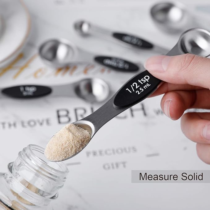 Magnetic Measuring Spoons Set of 8 Stainless Steel Stackable Dual Sided Nesting Teaspoons and Tablespoons for Measuring Dry and Liquid Ingredients - Image 5