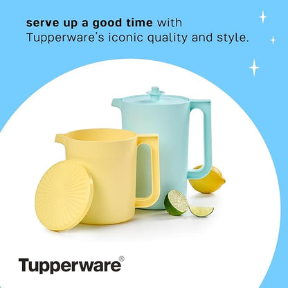 Tupperware Heritage Pitcher Set in Vintage Blue and Yellow Colors, Dishwasher Safe and BPA Free (Set of 2, 1.5 Qt./2 Qt.)