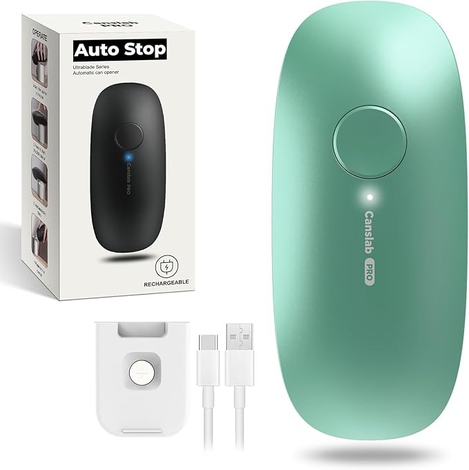 Canslab Ultrablade PRO Auto Stop Can Opener - Rechargeable Electric Can Opener for Kitchen for Seniors with Arthritis - One Touch Side Cut Opener, Smooth Edge, Handfree, Wall Mounted Small Size, Green by Canslab