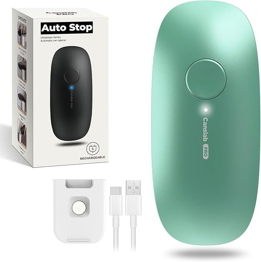 Canslab Ultrablade PRO Auto Stop Can Opener - Rechargeable Electric Can Opener for Kitchen for Seniors with Arthritis - One Touch Side Cut Opener, Smooth Edge, Handfree, Wall Mounted Small Size, Green by Canslab