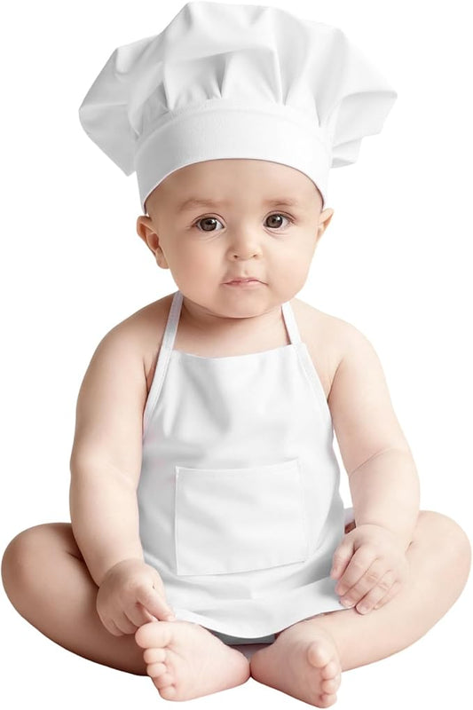 2PCS Baby Chef Outfit Set, Baby Apron and Chef Hat for Newborn Photography, Toddler Cook Role Play Costume
