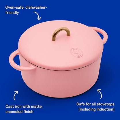 Great Jones Dutch Baby Dutch Oven with Lid (Taffy, 3.5-Quart) | Enameled Cast Iron, Round Shape | Safe for Stovetops & Ovens up to 500°F | Space-Saving & Dishwasher-Friendly | Small-Batch Cooking