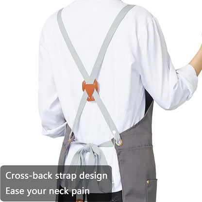 KITCHIEF Pottery Apron Split Leg,Cross Back Chef Apron with Pockets,Painting Apron with Adjustable Straps for Cooking,Baking,BBQ,Ceramic,Gardening(Gray)