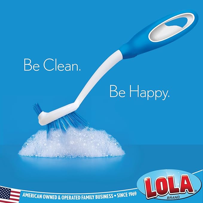 Dish Brush Scrubber for Kitchen, 4 Pack, by LOLA, Has Stiff Bristles & Food Scraper, Comfort No-Slip Grip Handle, Safe for Non-Stick & Coated Cookware - Image 5