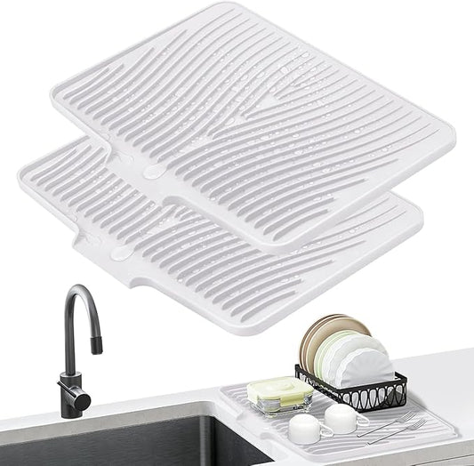 Silicone Dish Drying Mat for Kitchen Counter, Dish Drying Pad, Non-Slip Drain Pad with Built-in Drain, Heat Resistant Stone Drying Mat by COPLIB