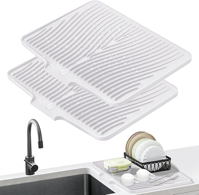 Silicone Dish Drying Mat for Kitchen Counter, Dish Drying Pad, Non-Slip Drain Pad with Built-in Drain, Heat Resistant Stone Drying Mat by COPLIB