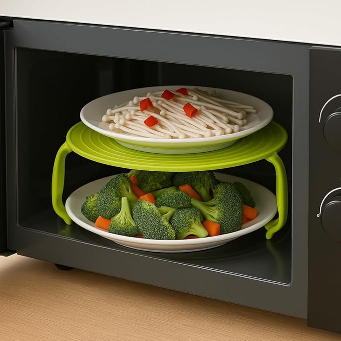 Microwave Multipurpose 4 in 1 Tray Stand Rack Splatter Guard Carry Tray Stacking Shelf (2, Green)