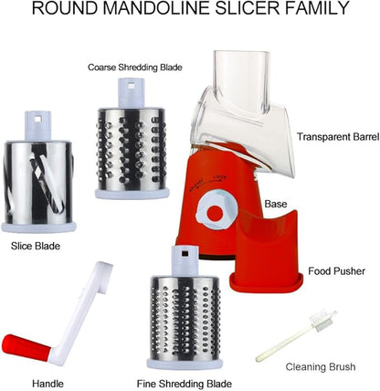Cambom Rotary Cheese Grater Hand Crank Cheese Shredder for Fresh Cheese, Vegetable, Nuts,Non-slip Suction Base, Free Cleaning Brush Three Blades, Red - Image 8