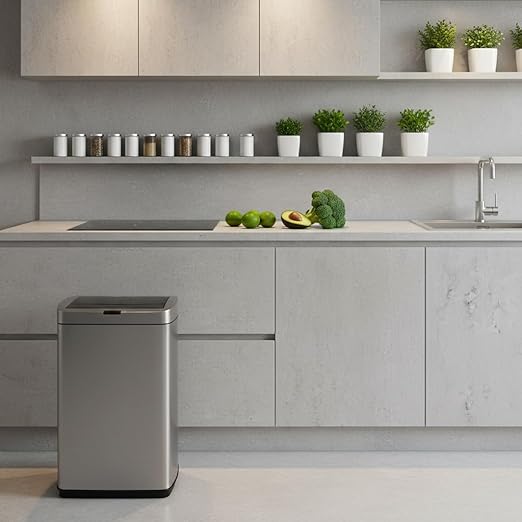 ELPHECO 13.2 Gallon Trash Can with Lid Motion Sensor, 50 Litre Brushed Stainless Steel Kitchen Trash Can Automatic with 10 Bags, Upgraded Silent-Closing, Fingerprint-Resistant, Kitchen, Office, Silver - Image 2