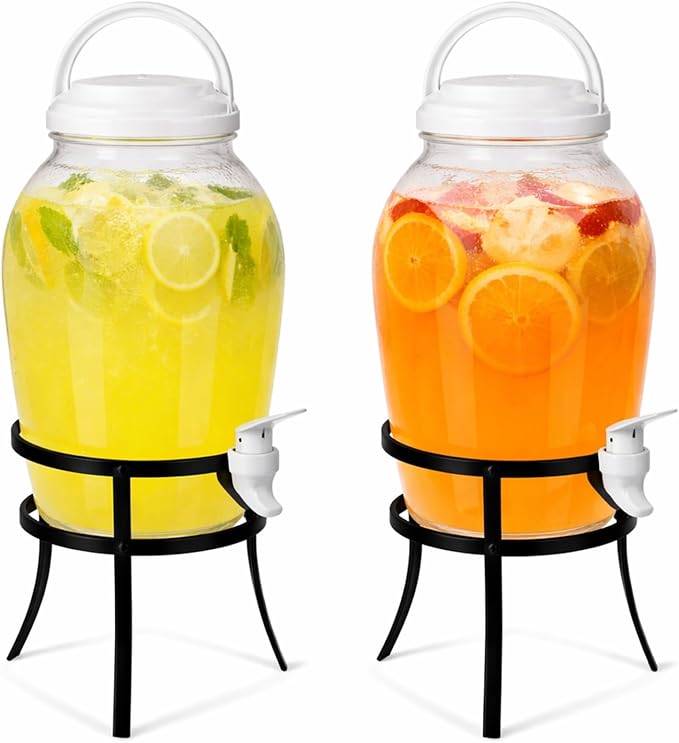Havawish 2 Pack Drink Beverage Dispenser with Stand for Parties 1.16 Gallon Plastic Water Lemonade Juice Dispenser with Spigot and Lid for Countertop Weddings(White)