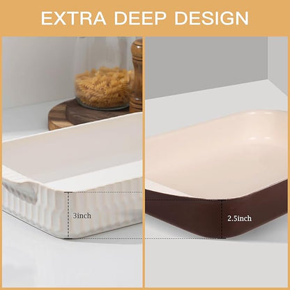 4.7QT Casserole Dishes for Oven, 9x13” Large Lasagna Pan, Ceramic Baking Dish, Rectangular Lasagna Pan Deep with Handles for Baking, Casserole, Kitchen, Birthday Gift for Mother Father Women Men - Image 4
