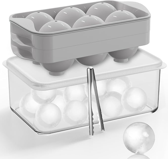 Whiskey Ice Cubes Mold 2 Pack - Round Ice Cube Mold & Ice Ball Maker Set with Storage Bin, Ice Cube Trays with Lid, Tongs for Bourbon & Cocktails, Gifts for Whiskey Lover by ICEXXP