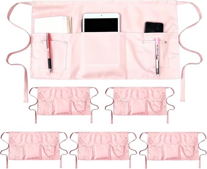 TiwerlfeServer Waist Aprons with 5 Pockets - 11.5 Inch Waterdrop & Oil Resistant Waitress Waiter Half Apron