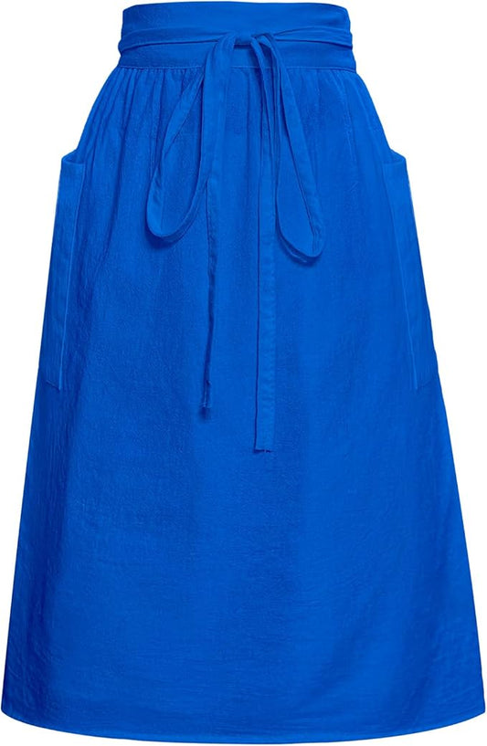 Cotton Linen Half Apron for Women Vintage Waist Apron Ruffle Plain Bright Color for Cooking Painting Artwork