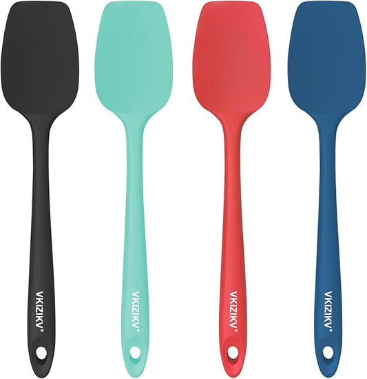 4 Pcs Silicone Spoon Spatula Set, 11.4 In, Food Grade Rubber Spatulas for Cooking, Baking, Mixing, 600°F Heat Resistant, Nonstick and Flexible Kitchen Utensils, Seamless Spoonula (Multicolor)