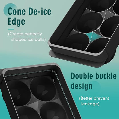 WIBIMEN Large Ice Cube Molds, Big Round Whiskey Ice Cube Trays for Freezer, Easy to Fill & Release, Whiskey Bourbon Cocktail(1.9In*6 Balls- Black/2 Pack) - Image 6