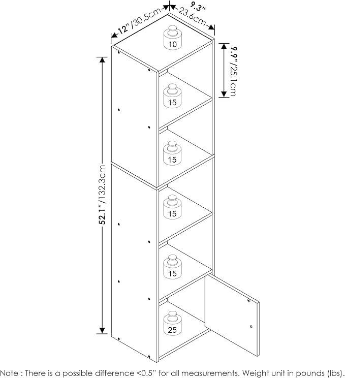 Furinno LUDER Book Shelf, 5-Tier Modern Bookshelf, Bookcase with 1 Door Storage Cabinet, 9.3 x 12 x 52, for Organization and Storage, for Living Room, Bedroom, Home Office, Blackwood - Image 3