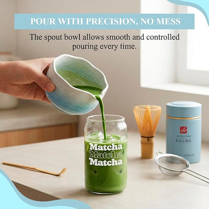 BARISTA EMPEROR® PREMIUM 8pcs MATCHA WHISK SET - Professional Matcha Kit Set with Matcha Bowl, Matcha Whisk, Matcha Glass, Glass Straw, Storage Container, Sifter, Scoop - Aesthetic Matcha Set Kit