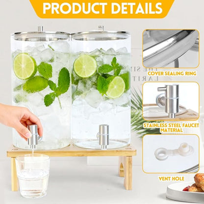 2 Pack 1.5 Gallon Drink dispenser with Stand，Glass Beverage Dispenser With Wood Stand, 18/8 Stainless Steel Spigot and Labels Large Water Drink Dispensers for Parties, Lemonade,Juice, Tea - Image 6