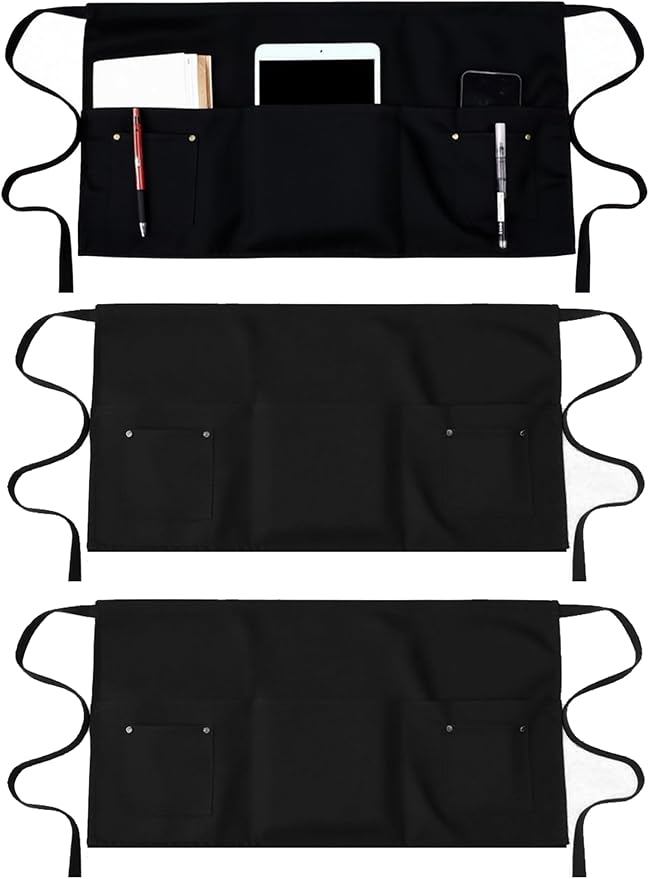 TiwerlfeServer Waist Aprons with 5 Pockets - 11.5 Inch Waterdrop & Oil Resistant Waitress Waiter Half Apron