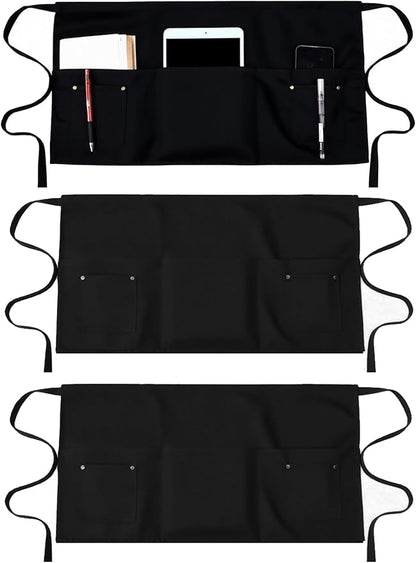 TiwerlfeServer Waist Aprons with 5 Pockets - 11.5 Inch Waterdrop & Oil Resistant Waitress Waiter Half Apron