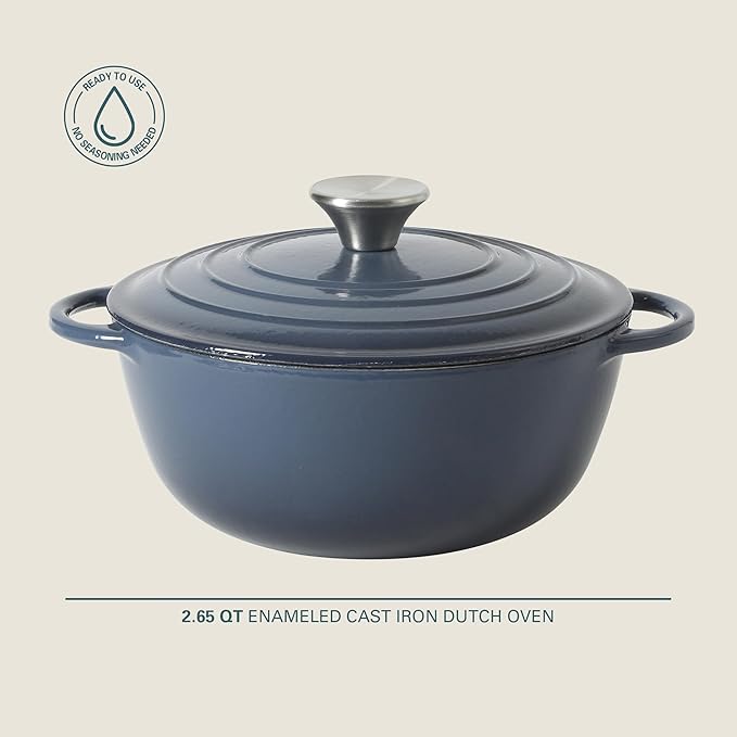 Gibson Home Addlestone 2.65 Qt Enameled Cast Iron Dutch Oven Pot with Lid – Round, Oven Safe to 500°F, Ideal for Bread Baking & Stews - Gradient Navy Blue - Image 2