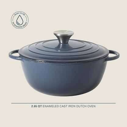 Gibson Home Addlestone 2.65 Qt Enameled Cast Iron Dutch Oven Pot with Lid – Round, Oven Safe to 500°F, Ideal for Bread Baking & Stews - Gradient Navy Blue - Image 2
