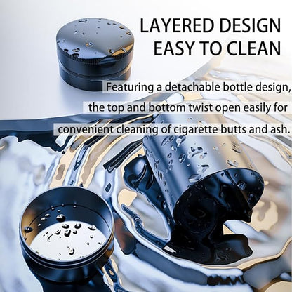 Ashtray with Lid,Smokeless Ashtray for Cup Holder Smell Proof,Detachable Stainless Steel Car Ash Tray with LED Auto Light, for Most Car, Office, Home (Grey)