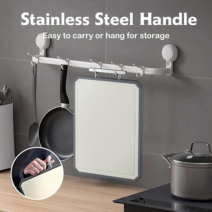 SNOWCLAD Stainless Steel Cutting Board,Double Sided Steel Cutting Board Set for kitchen,Stainless Steel/Wheat straw pp Large for meat,Dishwasher Safe [16 * 11+12 * 8.3 Inch] - Image 7