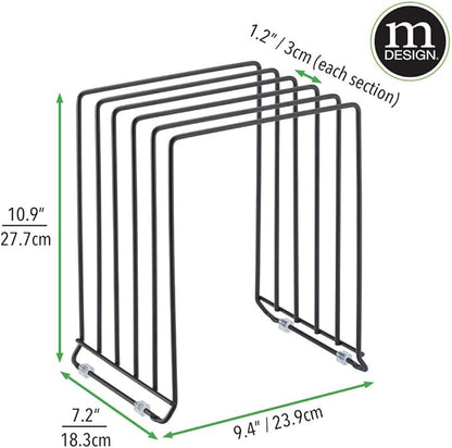 mDesign Pot Lid and Pan Rack — Metal Wire Rack for Cabinets, Pantries or Kitchen Surfaces — Freestanding Pan Stand with 5 Slots for Pans, Pots, Lids and Crockery — Black - Image 6