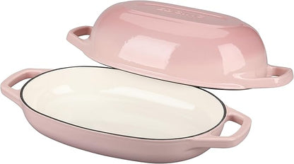 EDGING CASTING Enameled Cast Iron Oval Dutch Oven Pot with Lid, Dutch Oven for Sourdough Bread Baking, Bread Oven, Bread Dutch Oven, Oval Bread Pan, 5qt, Pink