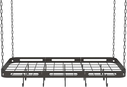 33” Pots and Pans Hanging Rack, Black Hanging Pot Rack Ceiling Mount with 15 Hooks, Heavy-duty Metal Square Kitchen Ceiling Pot Rack, Pot and Pan Hanger for Kitchen Cookware Utensils