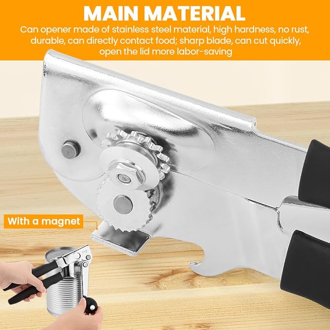 Commercial Can Opener, Crank Can Openers Manual, Heavy Duty Handheld Stainless Steel Cans Opener Bottle Openers with Long 360° Turn Wheel Handle for Seniors Kitchen(SIZE:Magnetic)