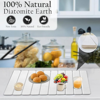 Large Stone Drying Mat for Kitchen Counter | Premium Diatomaceous Earth Coaster Set for Dishes | Non-Slip Kitchen Sink Mat | Fast-Absorbing, Eco-Friendly | 23" x 15.5" (White)