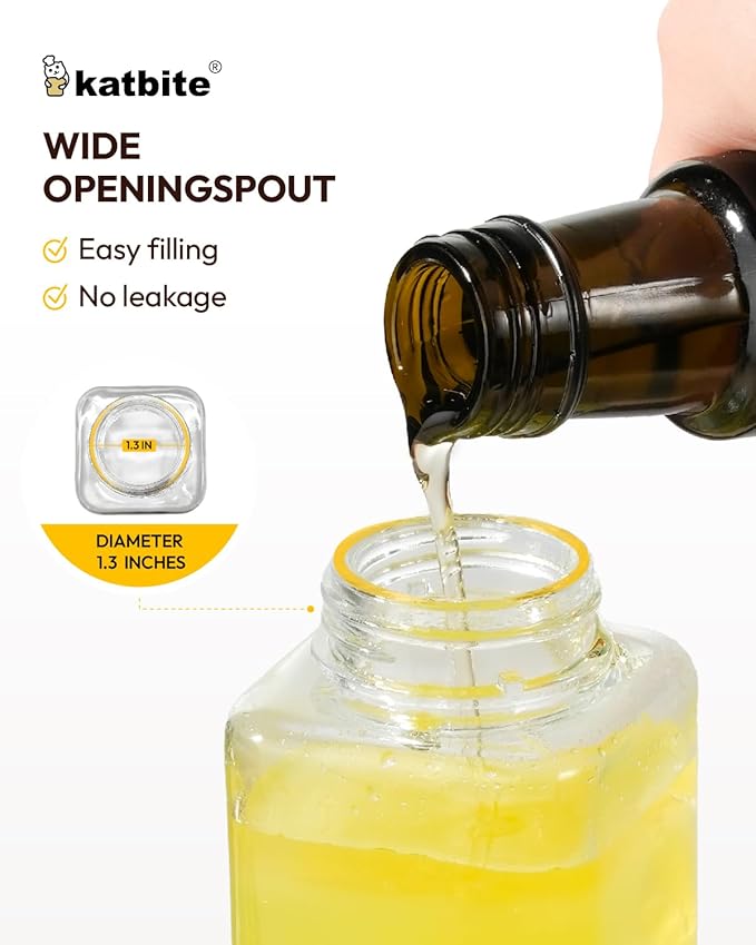 katbite 16oz Glass Olive Oil Dispenser Bottle for Kitchen Cooking - Leakproof Kitchen Essential with Precise Pouring Spout for Salad, Air Fryer, BBQ, Non-Stick Pans, Easy Refill and Use, Yellow - Image 8