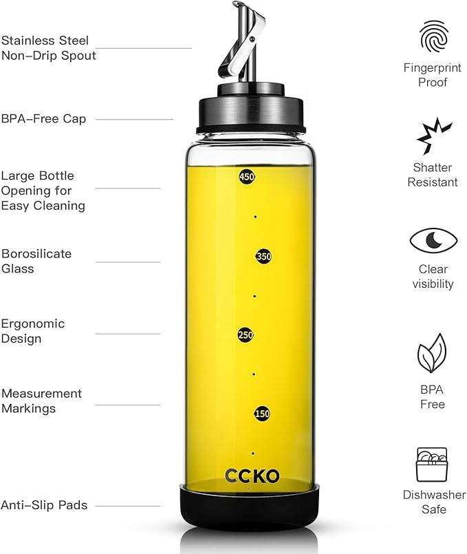 Glass Olive Oil Dispenser Bottle Shatterproof and Leakproof with Stainless Steel Spouts High Temperature Resistant 17oz Cooking Oil and Vinegar Cruet Dispenser - Image 7