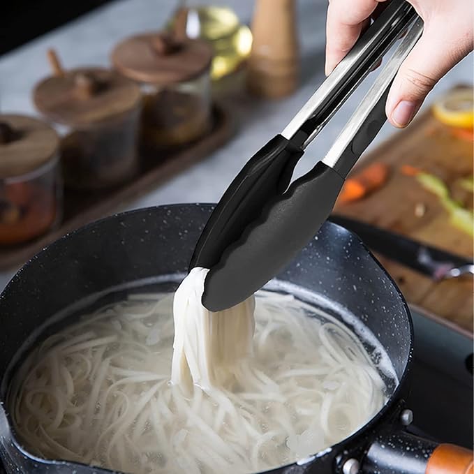 HINMAY Small Silicone Tongs 7-Inch Mini Serving Tongs, Set of 3 (Black Gray White) - Image 6