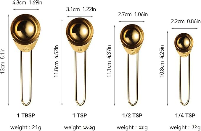 4PCS Gold Stainless Steel Measuring Spoon Set Durable with 4 Level Precision Graduations Essential Spoons for Baking Cooking Kitchen Measuring Tools for Soy Sauce Honey Oil