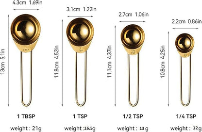4PCS Gold Stainless Steel Measuring Spoon Set Durable with 4 Level Precision Graduations Essential Spoons for Baking Cooking Kitchen Measuring Tools for Soy Sauce Honey Oil