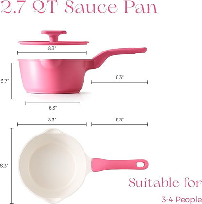 PRICUSIS Nonstick Saucepan with Lid, 2.7 Quart Non Toxic Pot with Pour Spouts, Full Coated, 100% Dishwasher Safe, Induction Compatible & Oven Safe, PTFE, PFOA & PFAS Free, Raspberry Red - Image 9